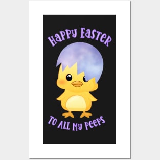 Cute Happy Easter Chick Wearing Cracked Egg Posters and Art